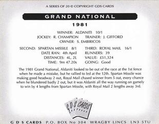 2000 GDS Cards Grand National Winners 1976-1995 #1981 Aldaniti Back